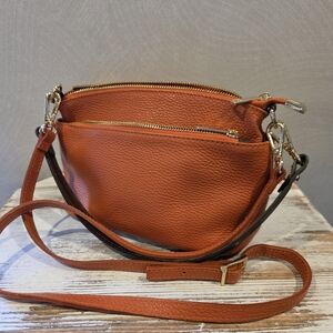 Textured Leather Crossbody Shoulder Bag in Burnt Orange